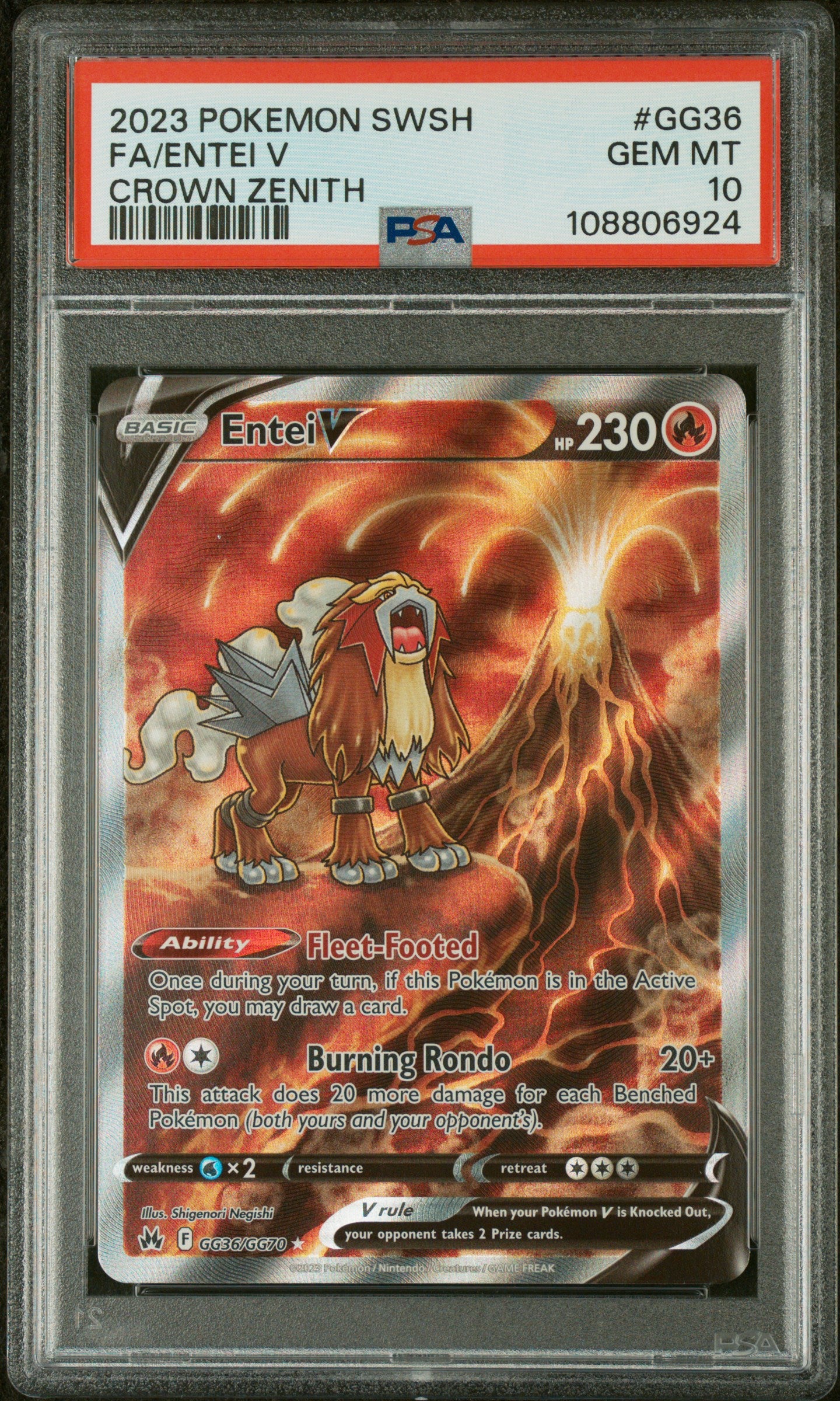 2023 POKEMON SWORD AND SHIELD CROWN ZENITH #GG36 FULL ART/ENTEI V PSA 10