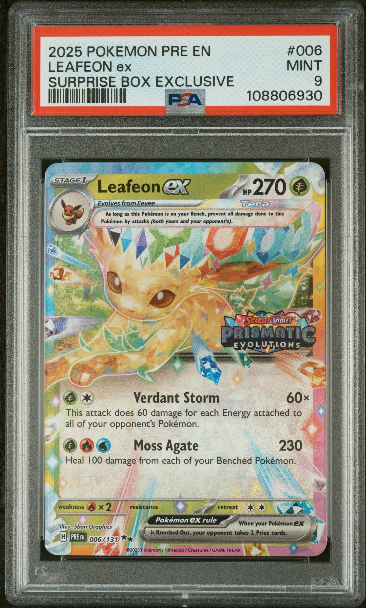 2025 POKEMON PRE EN-PRISMATIC EVOLUTIONS | SURPRISE BOX EXCLUSIVE #006 LEAFEON EX PSA 9