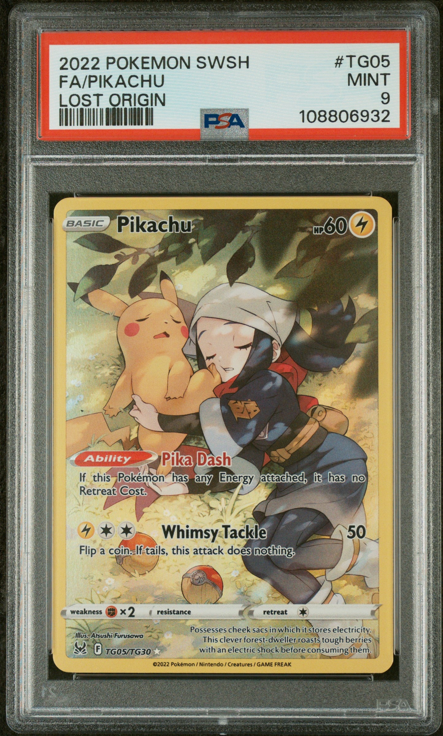 2022 POKEMON SWORD & SHIELD LOST ORIGIN #TG05 FULL ART/PIKACHU PSA 9