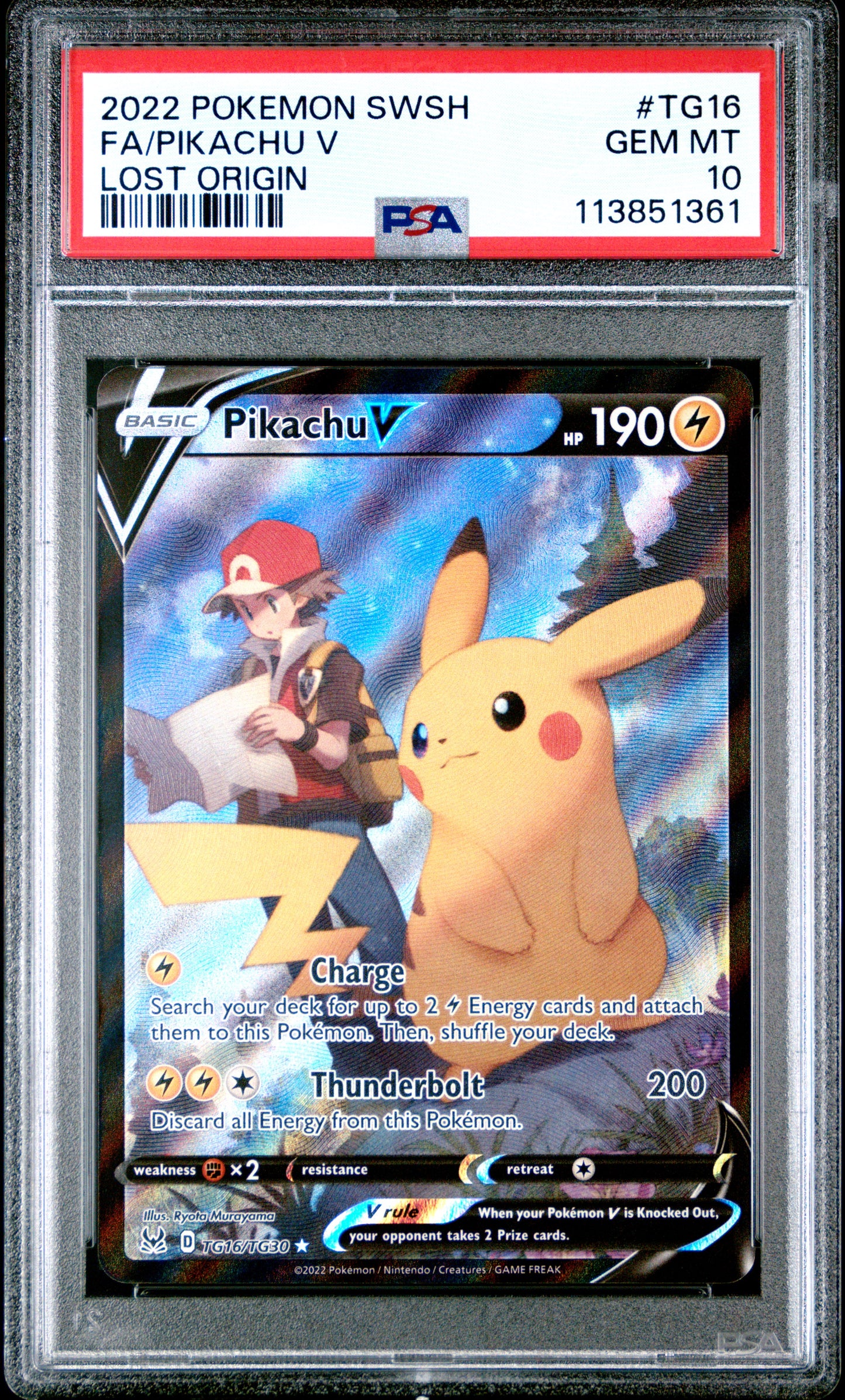 2022 POKEMON SWORD & SHIELD LOST ORIGIN #TG16 FULL ART/PIKACHU V PSA 10