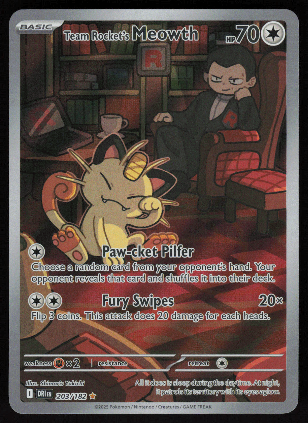 Team Rocket's Meowth Illustration Rare SV10: Destined Rivals 203/182 NM