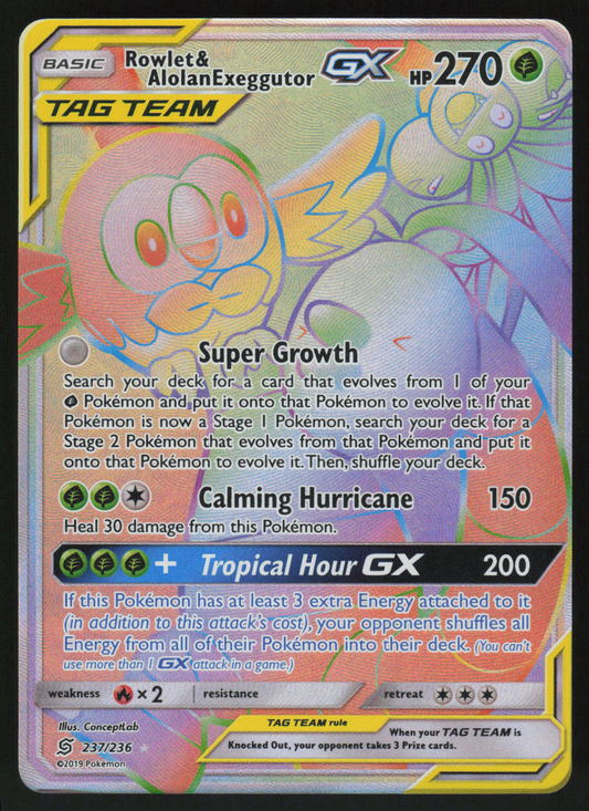 Rowlet & Alolan Exeggutor GX (Secret) Secret Rare SM - Unified Minds 237/236 NM