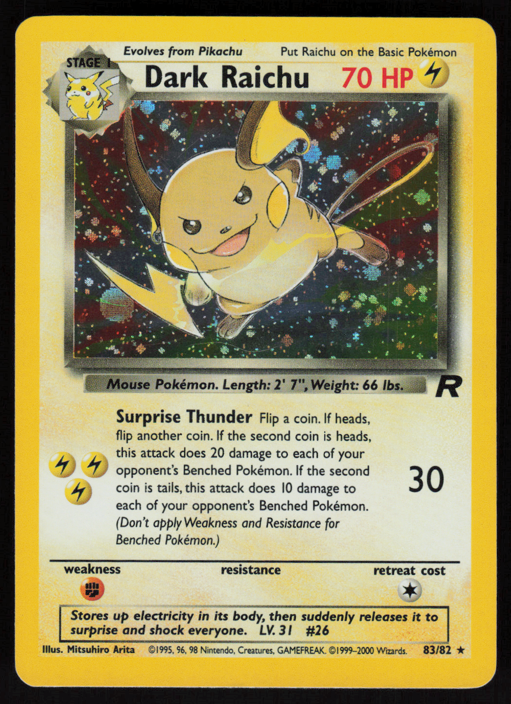 Dark Raichu Secret Rare Team Rocket 83/82 LP