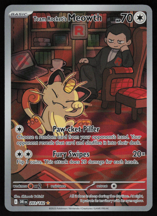 Team Rocket's Meowth Illustration Rare SV10: Destined Rivals 203/182 NM