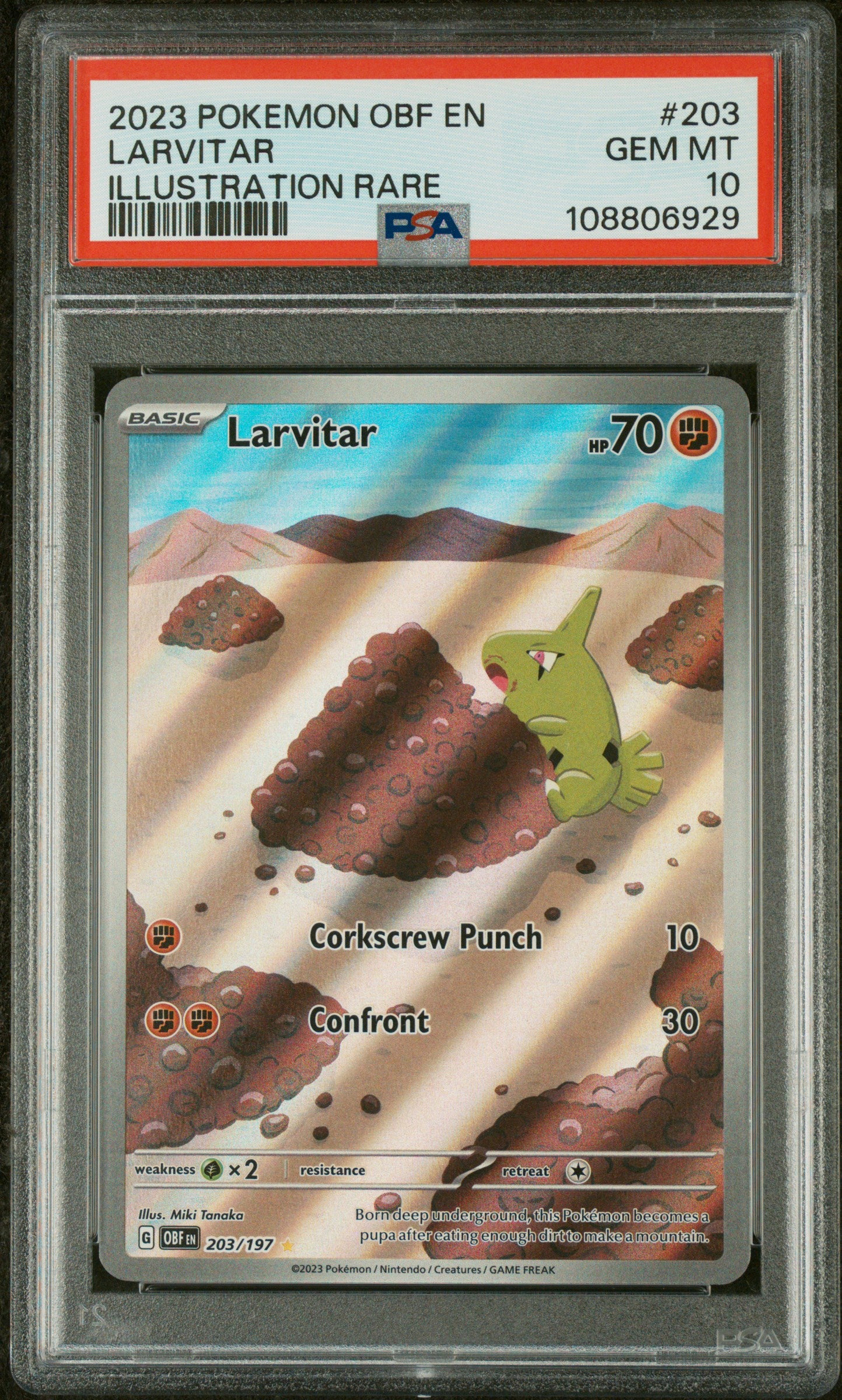 2023 POKEMON OBF EN-OBSIDIAN FLAMES | ILLUSTRATION RARE #203 LARVITAR PSA 10