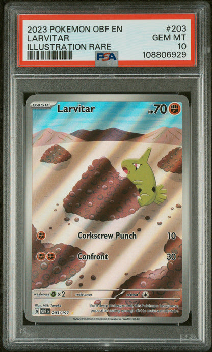 2023 POKEMON OBF EN-OBSIDIAN FLAMES | ILLUSTRATION RARE #203 LARVITAR PSA 10