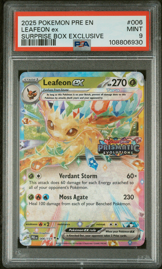 2025 POKEMON PRE EN-PRISMATIC EVOLUTIONS | SURPRISE BOX EXCLUSIVE #006 LEAFEON EX PSA 9