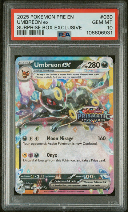2025 POKEMON PRE EN-PRISMATIC EVOLUTIONS | SURPRISE BOX EXCLUSIVE #060 UMBREON EX PSA 10