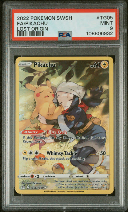 2022 POKEMON SWORD & SHIELD LOST ORIGIN #TG05 FULL ART/PIKACHU PSA 9
