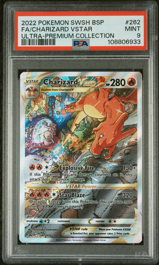 2022 POKEMON SWSH BLACK STAR PROMO | SWORD & SHIELD ULTRA-PREMIUM COLLECTION-CHARIZARD #262 FULL ART/CHARIZARD VSTAR PSA 9
