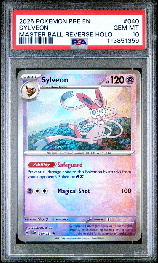 2025 POKEMON PRE EN-PRISMATIC EVOLUTIONS | MASTER BALL REVERSE HOLO #040 SYLVEON PSA 10