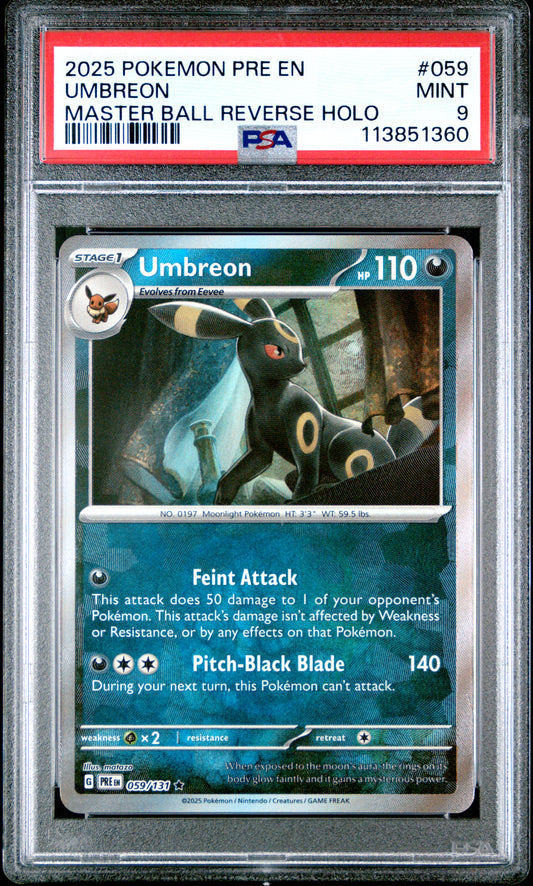 2025 POKEMON PRE EN-PRISMATIC EVOLUTIONS | MASTER BALL REVERSE HOLO #059 UMBREON PSA 9