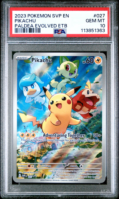 2023 POKEMON SVP EN-SV BLACK STAR PROMO | PALDEA EVOLVED ELITE TRAINER BOX #027 PIKACHU PSA 10
